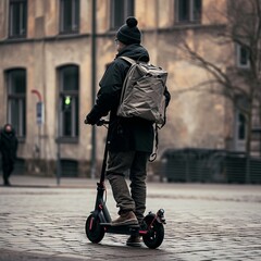 person on scooter, electric, delivery