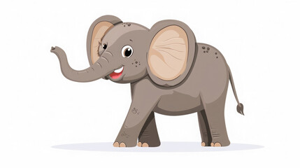 small elephant with a smile with a trunk, happy, on a white background