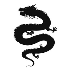Dragon silhouette, Chinese zodiac, horoscope symbol, icon. Black oriental monster, magic fantasy legend animal shadow profile, side view. Flat graphic vector illustration isolated on white background