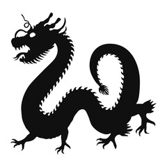 Dragon silhouette, Chinese zodiac, horoscope symbol, icon. Black oriental monster, magic fantasy legend animal shadow profile, side view. Flat graphic vector illustration isolated on white background