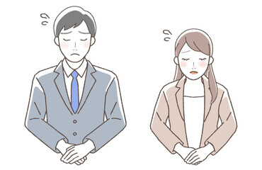 Fototapeta premium Business illustration of a man and woman bowing and apologizing.