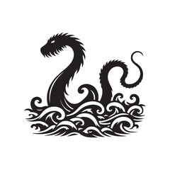 Mythical Whispers: Loch Ness Monster Silhouette Set Echoing the Myths and Legends of Loch Ness - Loch Ness Monster Illustration - Sea Monster Vector
