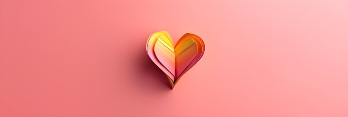 Top view of a colorful paper heart shape on a pink background with space for text, generative AI