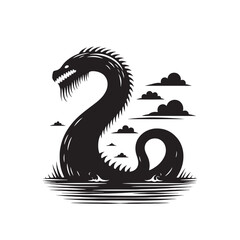 Elusive Elegance: Loch Ness Monster Silhouette Showcasing the Graceful Yet Elusive Creature - Loch Ness Monster Illustration - Sea Monster Vector
