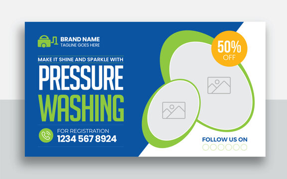 Pressure Washing Service youtube thumbnail and web banner template design