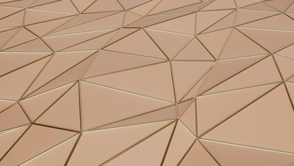 Peach and gold abstract background. Beige abstract background for presentation template. Parametric Low poly triangle. 3d rendering