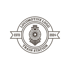 Old Locomotive Train Machine Logo Design Vector