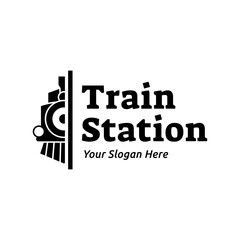 Old Locomotive Train Machine Logo Design Vector