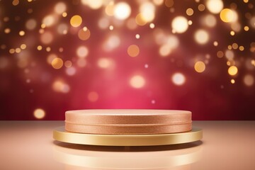 Podium with background soft bokeh, podium for product presentation, geometric shape for product display presentation, stage showcase, promotion display.