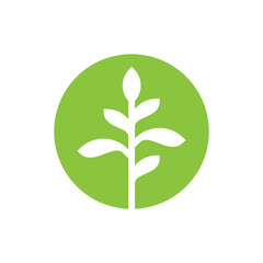 Green rounded icon with silhouette of simple plant can be used for any company that does forest resources, sustainability program or any that relates to nature also great for t-shirt or framed print