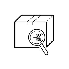 Box with a QR code. Labeling of goods. Doodle icon. Vector illustration for marketing and electronic commerce.