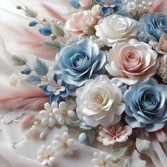 Wedding elegant bouquet in the hands of the bride. Luxury flowers for a wedding event. The bride's festive bouquet. Elegant Pastel Rose Bouquet Close-Up