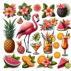 Elements for the design of tropical illustrations.Vector collection with elements for the design of summer tropical illustrations on a transparent background.