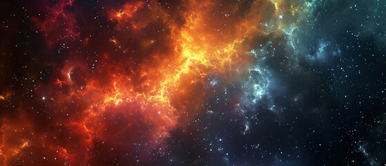Vast Cosmic Landscape with Red and Blue Nebulae and Star Clusters