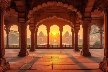 Rolgordijnen Bedehuis India at dusk, inside Delhi's Red Fort. Generative Ai.