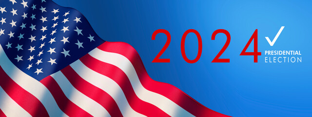 United States of America Presidential Election 2024 Template with Flag and blue Background