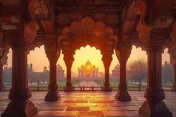 India at dusk, inside Delhi's Red Fort. Generative Ai. - obrazy, fototapety, plakaty