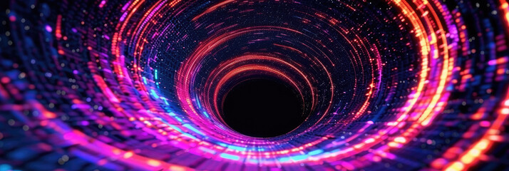purple pink blue red Spiral light streaks in the dark black background, dynamic backgrounds for websites, futuristic designs, technology concepts, or abstract motion graphics projects. - obrazy, fototapety, plakaty