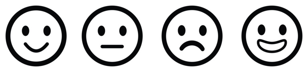 Face smile icon positive, negative and neutral opinion vector rate signs, Emoticons mood scale on white background. Angry, sad, neutral and happy emoticon set. funny cartoon Emoji icon. - obrazy, fototapety, plakaty