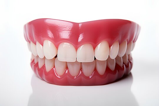 Dental teeth model on white background, front view. Generative AI.