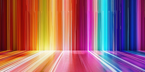 Colorful light streaks in dark room; suitable for vibrant and dynamic backgrounds, energy and technology themed designs ,colorful spectrum. Bright neon rays and glowing lines