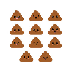 Cute poops set. Kawaii characters