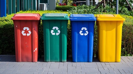 Waste containers at a recycling facility for environmental conservation.