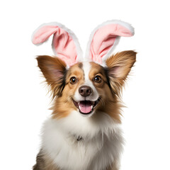 Happy Dog in Bunny Costume with Rabbit Ears, Easter Celebration for Pet, Isolated on Transparent Background, PNG