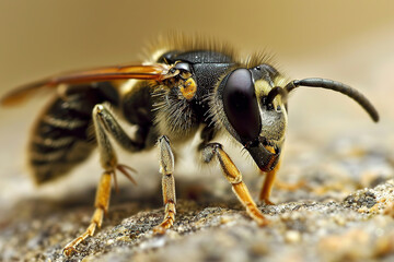 a closeup macro shot of a small tiny bee wasp.