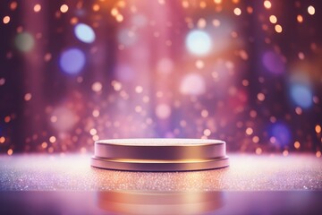 Podium with background soft bokeh, podium for product presentation, geometric shape for product display presentation, stage showcase, promotion display.