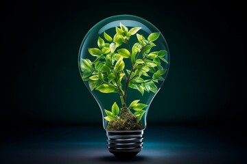 green leaves adorn a light bulb, crafted using advanced techniques. Generative AI