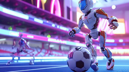 Robot Soccer Match: A High-Tech Game Between Robot Teams, Blending Soccer Skills with Futuristic Technology