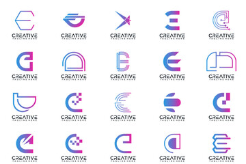 mega collection letter E logo design icon abstract logo