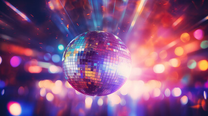 Obraz premium Colorful bright disco ball, unreal trippy rave party