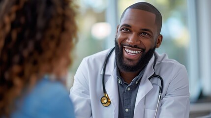 Smile african american doctor discusing with patient at hospital