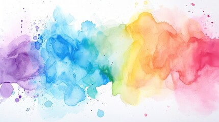 Bright watercolor paint stains. Rainbow splashes on white paper texture background. Colorful background for cards, inscriptions, LGBTQ+ events.