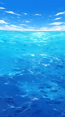 Fototapeta na wymiar Hand drawn cartoon beautiful blue sea illustration background material 