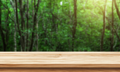 wood table with nature background