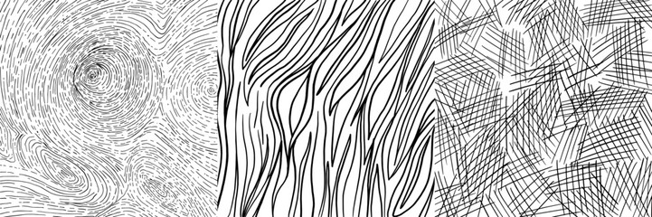 Hand-drawn line textures set. Scribbles, horizontal and wavy strokes. Different types of hatching