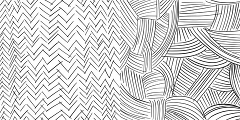 Hand-drawn line textures set. Scribbles, horizontal and wavy strokes. Different types of hatching - obrazy, fototapety, plakaty