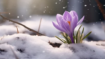 Gordijnen spring awakening crocus in the snow © Ziyan Yang