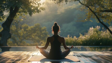 Fototapeta premium Dawn Meditation in Serene Natural Setting - Perfect for Yoga and Mindfulness