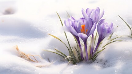 spring awakening crocus in the snow