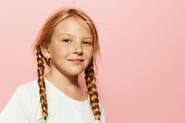 Charming Little Schoolgirl: Bright and Colorful Portrait of a Cute and Stylish Caucasian Child with a Sweet Expression