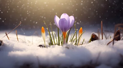 Foto op Plexiglas spring awakening crocus in the snow © Ziyan Yang
