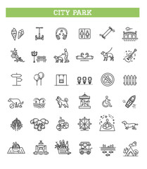 City park icons set. The open plot of land for recreation