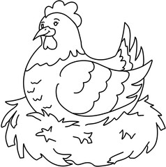 vector outline of a chicken sitting in a nest