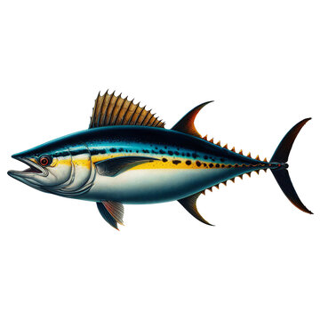 Vintage Lithography of Yellowfin Tuna (Thunnus albacares)