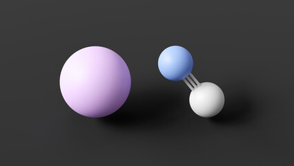 sodium cyanide molecular structure, poisonous compound, ball and stick 3d model, structural chemical formula with colored atoms