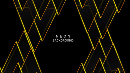 Abstract elegant polygonal neon yellow background and black abstract , dark and colorful.